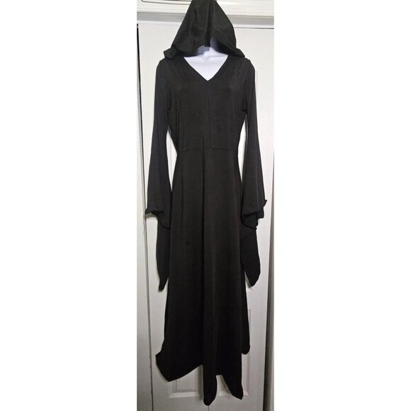 Women's Grim Reaper Halloween Costume Hooded Robe Dress Evil Demon Mask Spirit - Picture 3 of 10